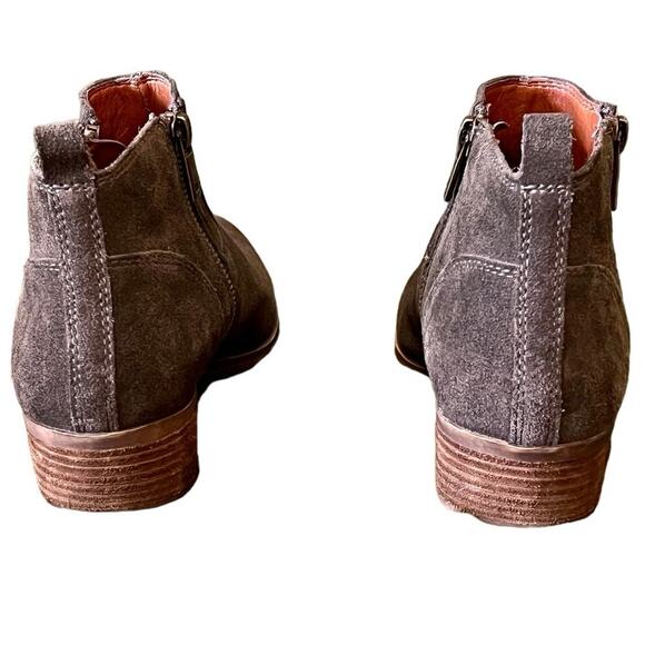Lucky Brand 7.5 M booties Betwixt olive green suede with dual zippers 1.25” heel - Picture 3 of 6